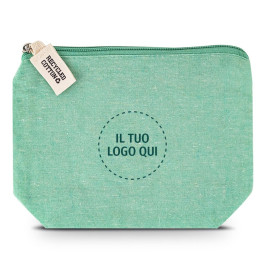 pochette personalizzabile  in cotone ecologico riciclato colore verde con zip per kit cortesia