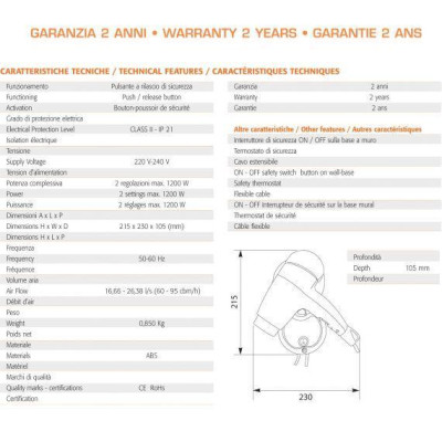 ASCIUGACAPELLI HOTEL   con presa rasoio Elegant