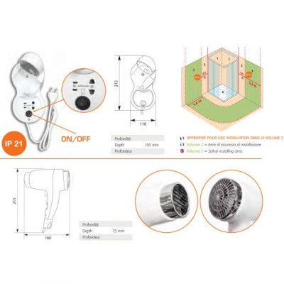 ASCIUGACAPELLI HOTEL   con presa rasoio Elegant