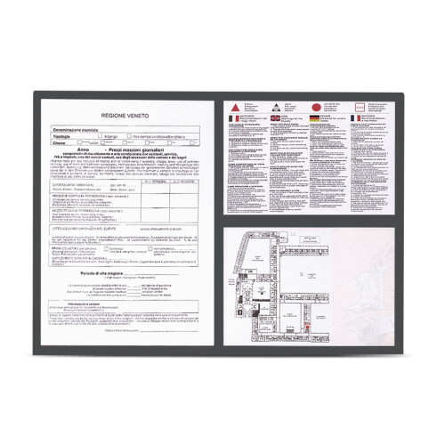 cornice portaprezzi norme antincendio hotel divisa in tre vari colori