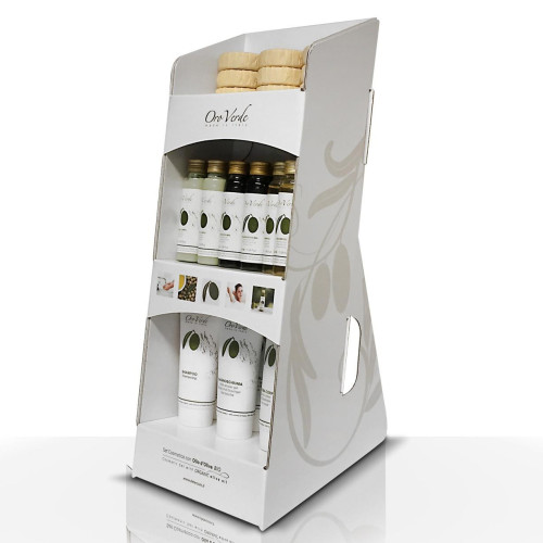 espositore cosmetici olio d'oliva linea cortesia