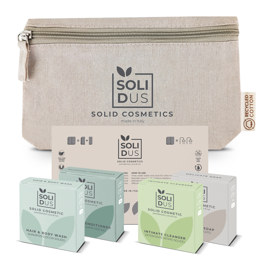 pochette per set cortesia eco-friendly cosmetici solidi