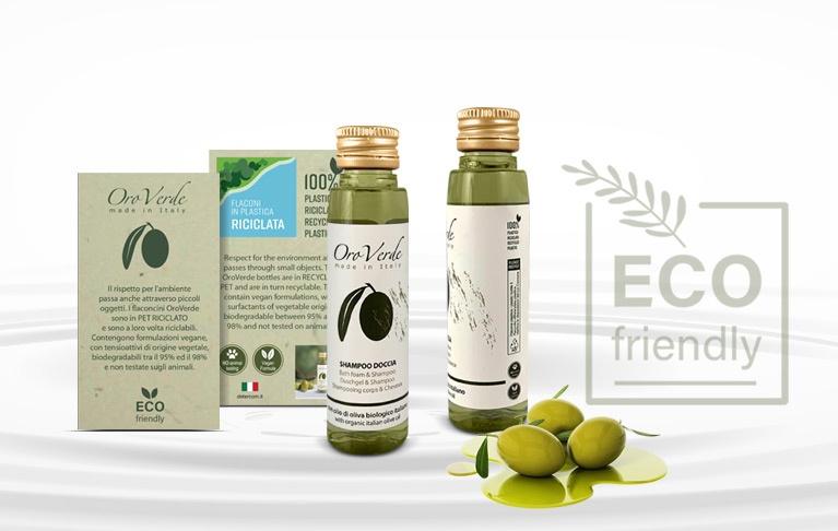 Linea cortesia ecologica OroVerde con flaconi eco-friendly